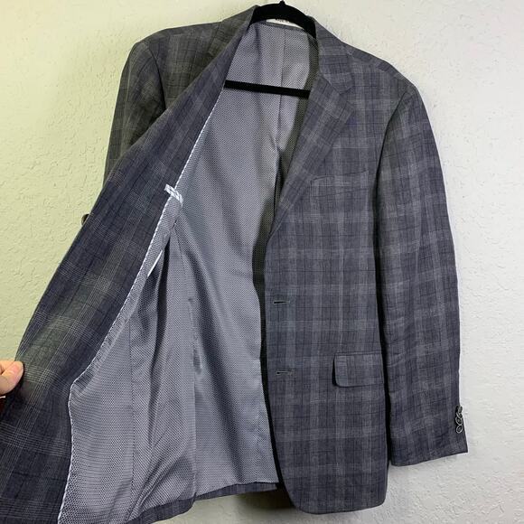 JOSEPH ABBOUD Blazer Sport Coat Jacket Linen Tailored Fit Plaid 2 Button 37 Reg - Picture 9 of 15
